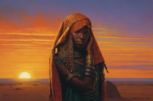 kemet,afar tribe,tuareg,african woman,nubian,karakas,tassili n'ajjer,fremen,ancient egyptian girl,tuaregs,azawad,nephthys,wodaabe,merzouga,umoja,binti,orientalist,nubia,maasai,sekhmet,Illustration,Realistic Fantasy,Realistic Fantasy 06