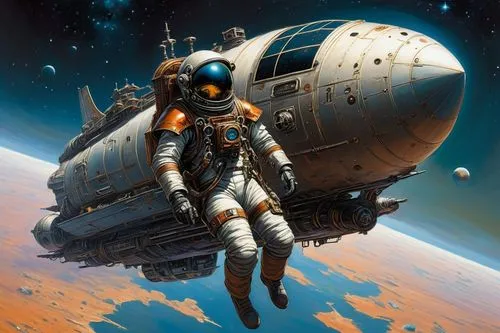 sci fiction illustration,astronaut,space art,astronautics,spacesuit,astronauts,space walk,space travel,space capsule,spacewalks,space tourism,spacewalk,space craft,spacefill,space voyage,space suit,space-suit,cosmonautics day,cosmonaut,valerian,Illustration,Realistic Fantasy,Realistic Fantasy 06