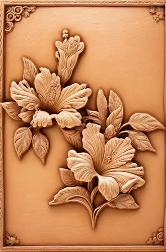 terracotta relief sculpture,some very pretty flowers in a brown box,chocolate flower,marquetry,carved wood,flower border frame,clay tile,copper frame,Common,Common,Natural