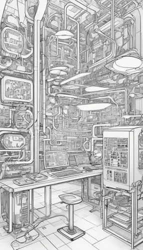 microenvironment,laboratory,cutaways,working space,the boiler room,workspaces,workspace,manufactory,the server room,cutaway,computer room,wireframe,clutter,laboratories,workbench,chemical laboratory,workstations,work space,terminals,tidiness,Illustration,Black and White,Black and White 05