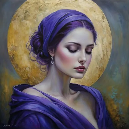 purple moon,la violetta,blue moon rose,liliana,mystical portrait of a girl,fantasy portrait,drusilla,medea,violeta,megara,violaceous,zodiac sign libra,romantic portrait,fantasy art,blue moon,violetta,arwen,selene,oil painting on canvas,violette,Illustration,Realistic Fantasy,Realistic Fantasy 30