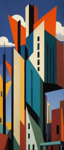 Postmodern architecture, deconstructivism style, irregular shape, fragmented forms, playful use of color, abstract patterns, bold angles, juxtaposition of different materials, mixture of vintage and m