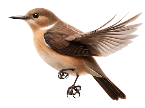 Swift bird, close-up, adult, brown back, white underside, black cap, forked tail, sharp beak, bright eyes, wings spread wide, flying pose, morning light, soft focus, bokeh background, 3/4 composition,