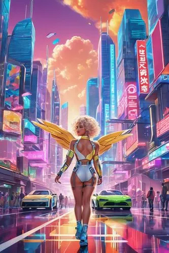 futurepop,wonder woman city,city trans,cyberpunk,metropolis,starships,fantasy city,minaj,monroe,superhero background,electropop,aguilera,colorful city,popmart,cybercity,futuristic,polara,world digital painting,afrofuturism,copacabana,Illustration,Japanese style,Japanese Style 01