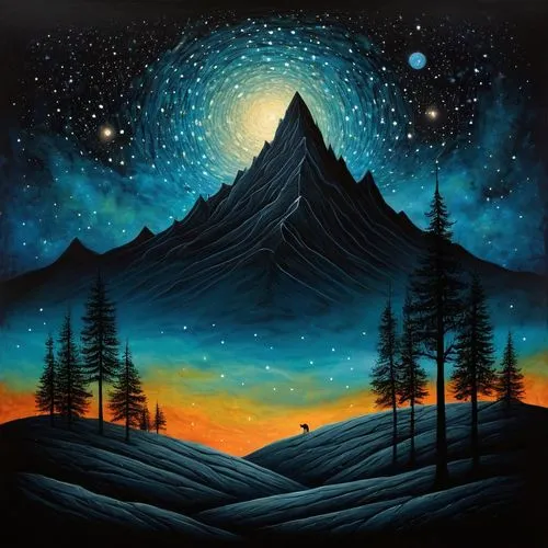 mountain scene,mountain landscape,mountain sunrise,cascade mountain,salt meadow landscape,alpine landscape,mountain,mountain peak,mountainous landscape,mountains,fire mountain,the spirit of the mountains,landscape background,high mountains,northernlight,snowy peaks,art painting,mountain spirit,snow mountain,northen lights,Illustration,Abstract Fantasy,Abstract Fantasy 19