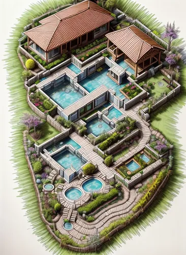 landscape plan,landscape designers sydney,pool house,landscape design sydney,swimming pool,hacienda,garden elevation,outdoor pool,3d rendering,dug-out pool,resort,swim ring,isometric,garden design sydney,architect plan,luxury property,holiday villa,floor plan,landscaping,house drawing