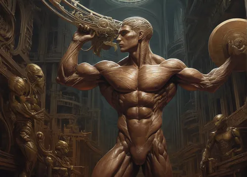 Discover the harmony between form and function in human physique,muscular system,biomechanical,body building,sculptor,sculpt,sci fiction illustration,bodybuilder,body-building,muscle man,muscular,musc