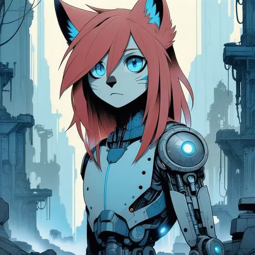 mae,redfox,cyberdog,kat,the red fox,transistor,Illustration,Japanese style,Japanese Style 08