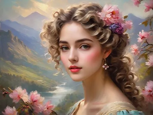 romantic portrait,emile vernon,fantasy portrait,beautiful girl with flowers,portrait background,rosaline,liesel,mystical portrait of a girl,girl in flowers,world digital painting,rosalinda,jessamine,fantasy art,fantasy picture,faery,ellinor,dossi,hermia,faerie,persephone,Art,Classical Oil Painting,Classical Oil Painting 36