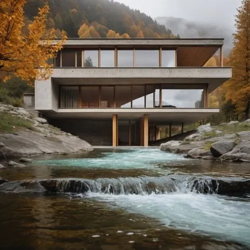 water,fallingwater,house in mountains,house in the mountains,house with lake,house by the water,modern architecture,swiss house,modern house,forest house,beautiful home,cantilevers,lohaus,svizzera,lux