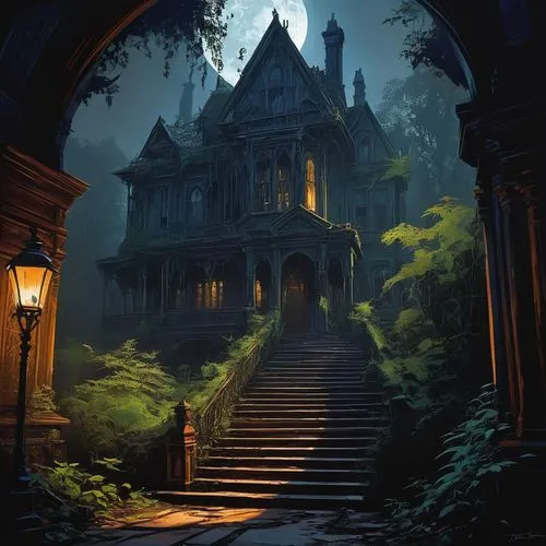 witch's house,house in the forest,ravenloft,castlevania,the threshold of the house,witch house,the haunted house,ancient house,castle of the corvin,forest house,house silhouette,ghost castle,haunted castle,briarcliff,haunted house,hall of the fallen,victorian,lonely house,fairy tale castle,fantasy picture,Conceptual Art,Sci-Fi,Sci-Fi 23