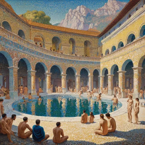 thermae,roman bath,school of athens,thermal bath,caravanserai,palace of knossos,vittoriano,swimming pool,alhambra,thermal spring,spa,barberini,pompeii,lido di ostia,athens art school,herculaneum,bathing,roman villa,swimming people,outdoor pool,Conceptual Art,Daily,Daily 31