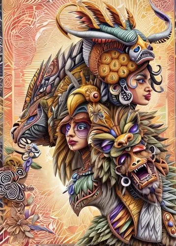 alebrije,shamanic,huichol,shamans,alebrijes,viveros,headdresses,shamanism,forest king lion,tribes,feather headdress,indigenous painting,intertribal,entheogenic,altiplano,prehispanic,mexica,headdress,mictlan,xolotl