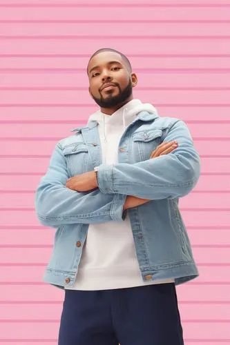 man black,a man with his arms crossed posing for a po,mero,kokane,pink background,maualuga,man in pink,madlib,Illustration,Japanese style,Japanese Style 01