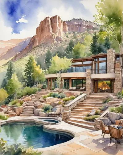 house in the mountains,house in mountains,grayhawk,home landscape,landscaped,indian canyons golf resort,luxury property,indian canyon golf resort,pool house,cottars,luxury home,fallingwater,landscaping,outdoor pool,beautiful home,the cabin in the mountains,landscaper,amanresorts,roof landscape,rimrock,Illustration,Paper based,Paper Based 25