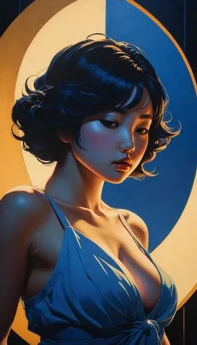 moon phase,selene,cortana,lunar,blue moon,inanna,alita,venus,shimei,moonshell,art deco woman,kitana,moonlit,blue moon rose,selina,krita,transistor,celestial body,zodiac sign libra,dreamfall,Illustration,Japanese style,Japanese Style 15