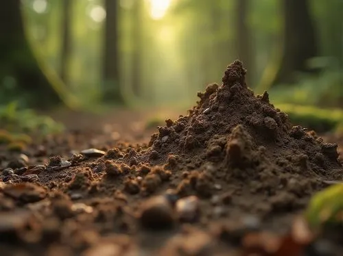 Earth-toned mud material, organic texture, natural roughness, irregular shape, moss-covered surface, subtle cracks, worn edges, earthy aroma, outdoor ambiance, forest floor setting, sunlight filtering