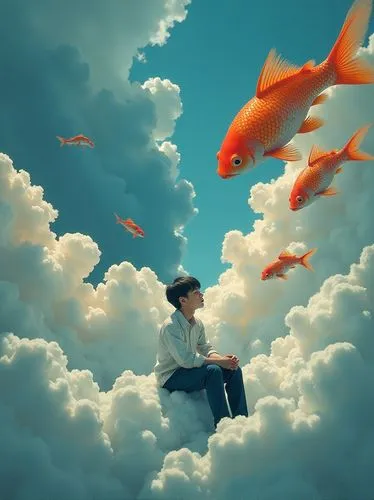 goldfish,surrealism,photo manipulation,fish in water,conceptual photography,school of fish