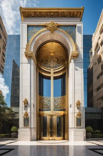 marble palace,art deco,columbarium,gold stucco frame,neoclassical,triomphe,stargates,neoclassicism,tabernacles,palais de chaillot,mikvah,metallic door,sursock,damascene,elevators,entranceways,rotana,royal tombs,cochere,freemason,Illustration,Paper based,Paper Based 06