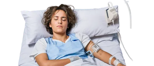 Hospital patient, lying in bed, white gown, IV tubes, oxygen mask, worn-out face, messy hair, bandaged arm, monitor beeps, sterile hospital background, soft focus, warm lighting, 3/4 composition, real