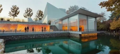 water cube,glass facade,aqua studio,mirror house,futuristic art museum,cubic house