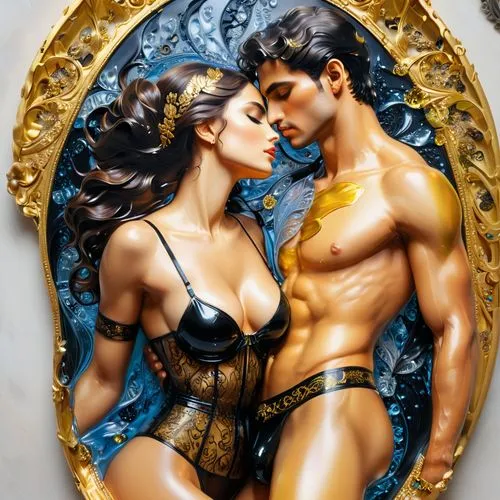 garamantes,burlesques,tretchikoff,art nouveau frame,pareja,black couple,Art,Classical Oil Painting,Classical Oil Painting 15