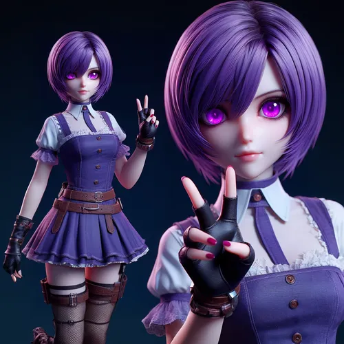 expande mas la imagen,violet head elf,female doll,doll's facial features,violet,3d figure,3d model,kotobukiya,purple chestnut,piko,game figure,doll figure,fuki,killer doll,yulan magnolia,artist doll,m