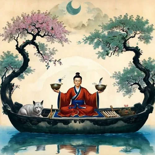 benzaiten,daoism,nembutsu,sanguozhi,rinchen,yi sun sin,confucianist,qingquan,kamiizumi,nichiren,bodhisattva,wuhuan,confucian,daoist,dogen,shunju,oriental painting,taoism,milarepa,taoist,Illustration,Japanese style,Japanese Style 19