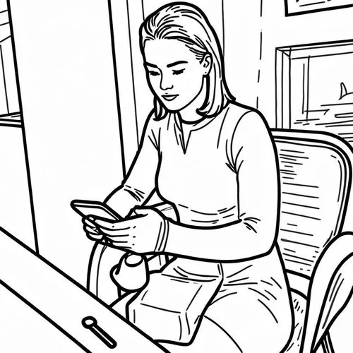 coloring pages,coloring page,coloring pages kids,nordli,woman holding a smartphone,office line art,Design Sketch,Design Sketch,Rough Outline