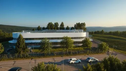 an image of a modern building that is looking like it is in a model,ski facility,skolkovo,hafjell,olympia ski stadium,snohetta,vostochny,Photography,General,Realistic