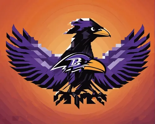 Craft a dynamic Baltimore Ravens logo with a flying raven against a vibrant orange background to evoke a sense of movement and excitement.,eagle vector,raven rook,ravens,stadium falcon,bird png,the hu