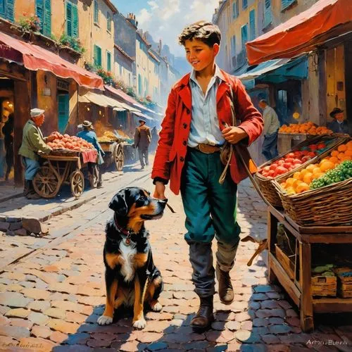 italian painter,vendor,boy and dog,gondolier,merchant,oil painting,pilgrim,greengrocer,tuscan,vendors,oil painting on canvas,fruit market,figaro,east-european shepherd,girl with dog,painting technique,basque shepherd dog,the pied piper of hamelin,sicilian cuisine,peddler,Conceptual Art,Oil color,Oil Color 06