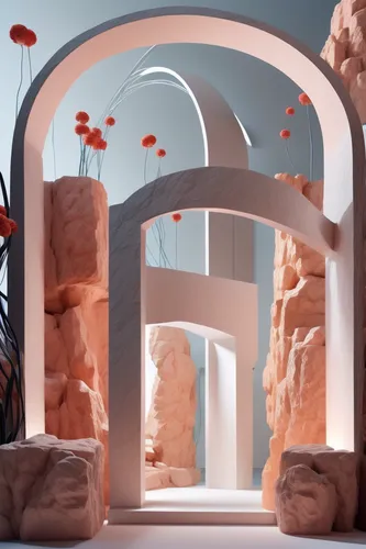 3d fantasy,futuristic art museum,virtual landscape,aquarium decor,cave church,arches,3d render,futuristic landscape,sky space concept,diorama,ufo interior,3d mockup,3d rendering,hall of the fallen,cinema 4d,cubic house,panoramical,marble palace,low poly,clay animation