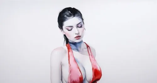 Passion Sexy Painting ,Naked Woman  Abstract Body Art Oil Painting,a painting of a woman with long dark hair, with bright colored makeup,ampt,bodypainting,rotoscoped,deformations,gynoid,female body,ch