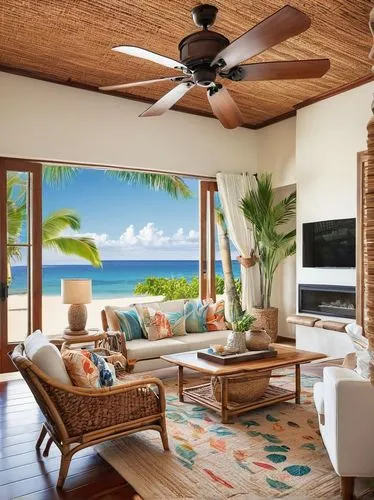 ceiling fan,lanai,beach house,oceanfront,tropical house,cabana,family room,living room,beachfront,home interior,holiday villa,hualalai,kaumualii,stucco ceiling,bonus room,dream beach,beachhouse,beach view,kaanapali,palmilla,Unique,Design,Knolling