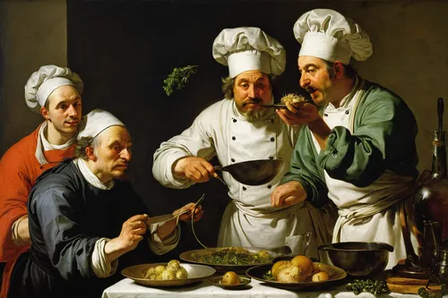 Write a humorous dialogue between two chefs arguing about the best way to use Allium sativum in a dish.,cookery,chefs,viennese cuisine,sicilian cuisine,cuisine classique,food preparation,men chef,cook