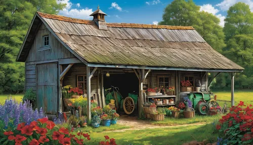 Dominic Davison: The Country Shed - 300pc Jigsaw Puzzle by Eurographics,farm hut,garden shed,country cottage,sheds,shed,farm house,straw hut,wooden hut,red barn,village shop,summer cottage,little hous