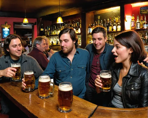 American tourists in a bar in Belgium innocently drinking extra strong local beer and getting drunk, much to the amusement of local customers, ,irish pub,pub,clover hill tavern,irishjacks,drinking est