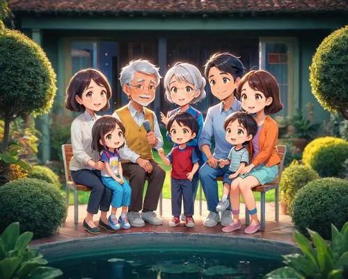 JARDIN DE UNA CASA,studio ghibli,lily family,herring family,family taking photos together,the dawn family,acerola family,birch family,families,iris family,seven citizens of the country,family home,ani