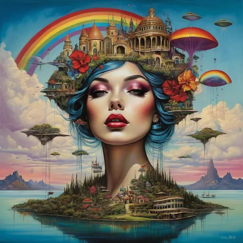 psychedelic art,fantasy art,surrealistic,surrealism,fantasy picture,dali,secret garden of venus,fantasy city,fantasy world,sea fantasy,mushroom island,fantasy portrait,world digital painting,el salvador dali,3d fantasy,imagination,orientalism,wonderland,dreamland,flying island,Illustration,Realistic Fantasy,Realistic Fantasy 10