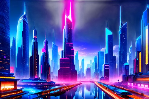 cybercity,futuristic landscape,metropolis,cityscape,fantasy city,cybertown,coruscant,cyberport,polara,cyberia,cyberworld,futuristic,colorful city,megalopolis,cyberscene,cyberpunk,futurist,synth,city skyline,cybertron,Illustration,Realistic Fantasy,Realistic Fantasy 01