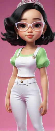 Imagen AI art el nombre Grabado Yadira Girl hermoso pantalón blanco con detalles y top del mismo tono en elegante texto ""PRINCESS"", fuente 3D en negro Chibi hermosa chica curvilínea con cabello negr