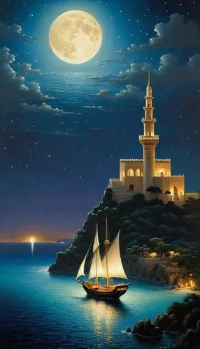 fantasy picture,cyclades,maghreb,muscat,sea fantasy,mohaddessin,Illustration,Realistic Fantasy,Realistic Fantasy 08