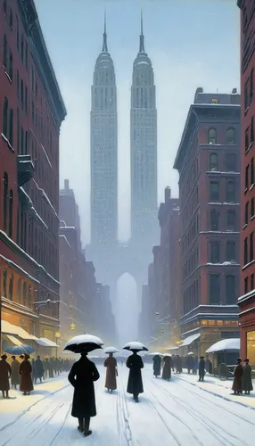 snowstorm,snow scene,manhattan,city scape,flatiron,chrysler building,snow landscape,new york,flatiron building,newyork,winter landscape,martin fisher,winter storm,street scene,blizzard,sebastian pether,new york streets,snowfall,robert harbeck,cityscape,Art,Artistic Painting,Artistic Painting 48