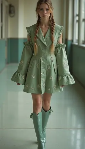 raincoat,doll dress,rainwear,green jacket,clover jackets,green dress