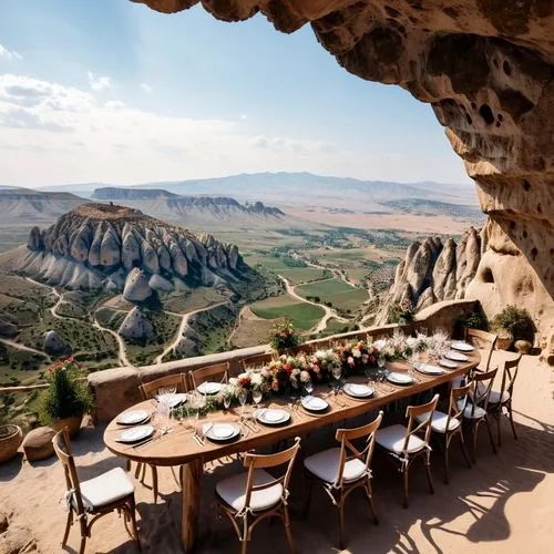 cappadocia,outdoor dining,table setting,fine dining restaurant,indian canyons golf resort,cliff dwelling,tablescape,breakfast room,breakfast table,alpine restaurant,outdoor table,jordan tours,sicilian cuisine,place setting,qumran caves,table arrangement,south africa,judaean desert,southern wine route,indian canyon golf resort,Photography,Artistic Photography,Artistic Photography 14