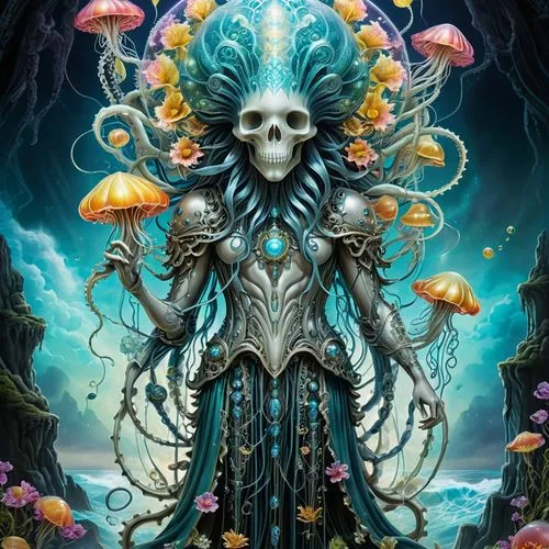 narcosis,coral guardian,sea god,cnidaria,deep sea nautilus,god of the sea,vecna,azathoth,shpongle,medusahead,lovecraftian,mechana,necromancer,nautilus,nidularium,varuna,nyarlathotep,prospal,magos,mordenkainen,Conceptual Art,Fantasy,Fantasy 30