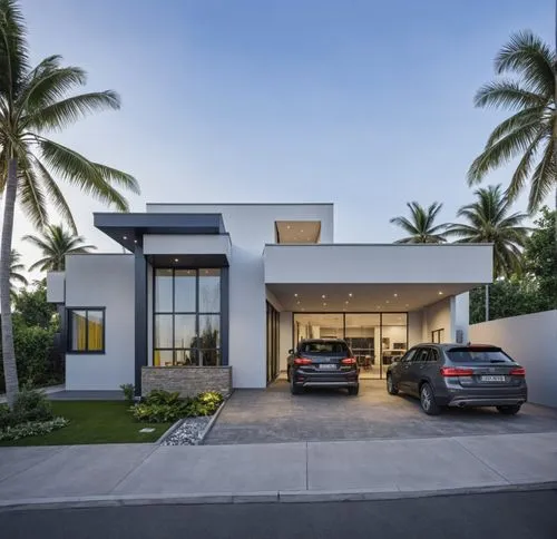 Architecture Design,two vehicles are parked outside of the garage,modern house,florida home,modern architecture,dunes house,cube house,luxury home,Photography,General,Realistic