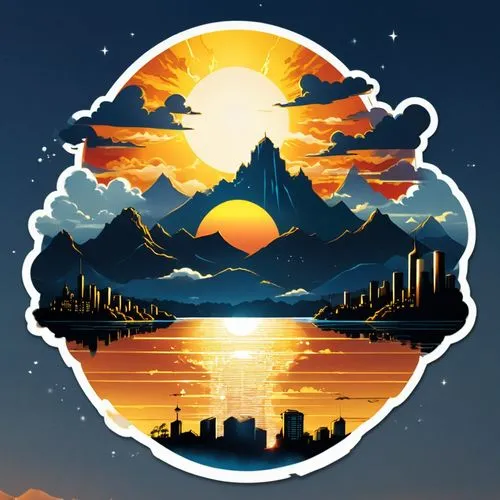 dusk background,soundcloud logo,flat design,landscape background,mountain sunrise,retro background,clipart sticker,steam icon,background vector,map silhouette,mountain world,icon pack,circle icons,soundcloud icon,vector illustration,mountains,fairy tale icons,coast sunset,dribbble icon,vector design,Unique,Design,Sticker