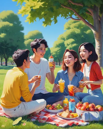 picnic,family picnic,acerola family,game illustration,summer bbq,world digital painting,summer day,summer foods,coffee tea illustration,summer party,kids illustration,cg artwork,korean culture,bánh ướt,sorbetes,idyllic,summer background,picnic basket,gyeonggi do,donut illustration,Conceptual Art,Daily,Daily 14